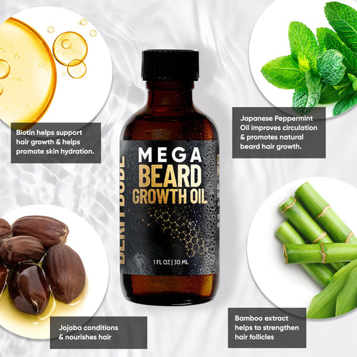 Mega Beard Growth Oil & Biotin Power Pack + Free Beard Growth Roller Derm Dude