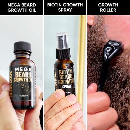 Mega Beard Growth Oil & Biotin Power Pack + Free Beard Growth Roller Derm Dude
